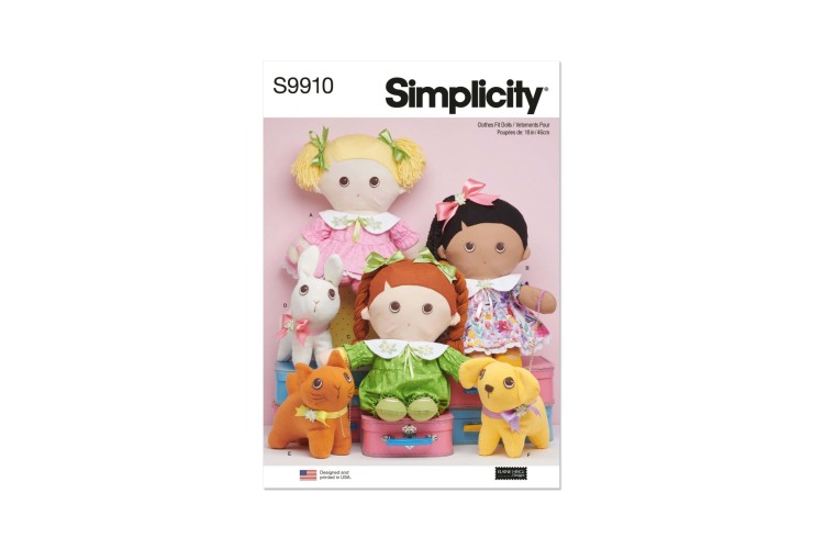 Simplicity S9910 Plush Dolls with Clothes and Plush Pets By Elaine Heigl Designs