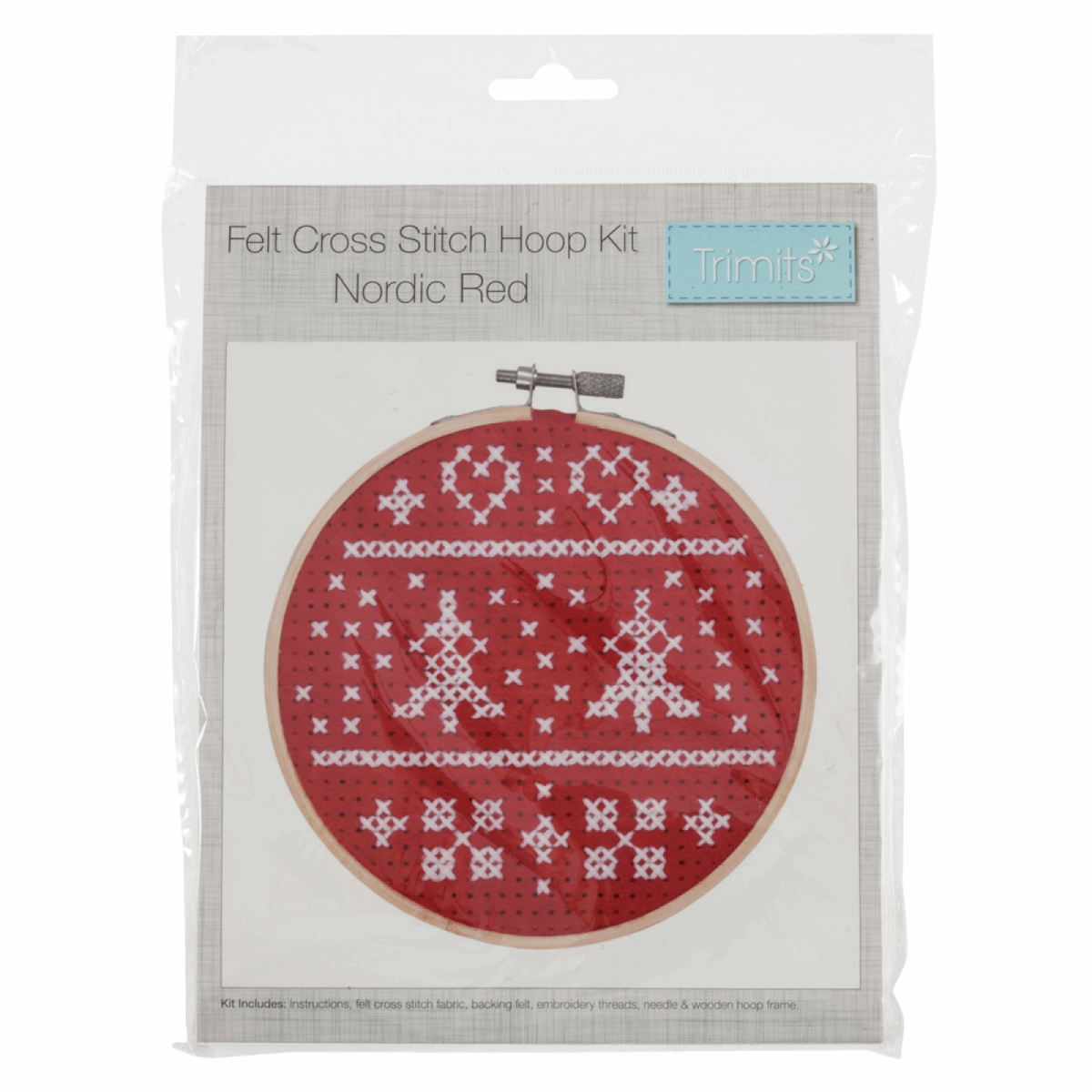 cross stitch kit with hoop, nordic red - cloth of gold