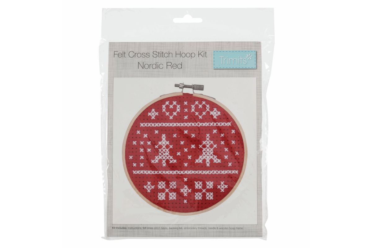Cross Stitch Kit with Hoop, Nordic Red Cloth of Gold & Haberdashery Ltd