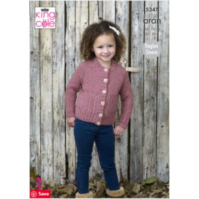 Knitting Pattern Childrens Câble Pull et Cardigan Aran King Cole 5347 Knitting Pattern Childrens Câble Pull et Cardigan Aran King Cole 5347