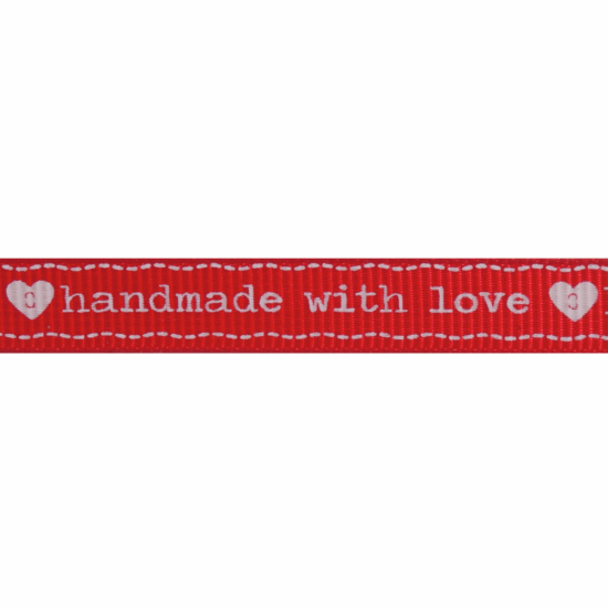 10mm Grosgrain, Handmade With Love, Red
