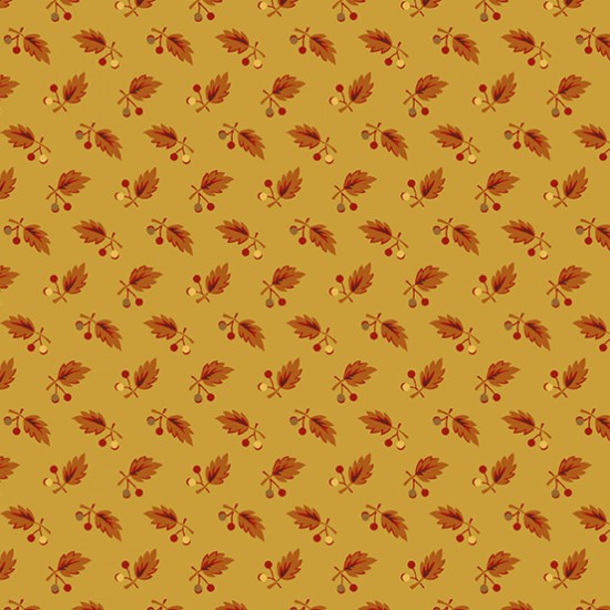 Acorn Harvest Berry Branch Goldenrod 112cm Wide 100% Cotton