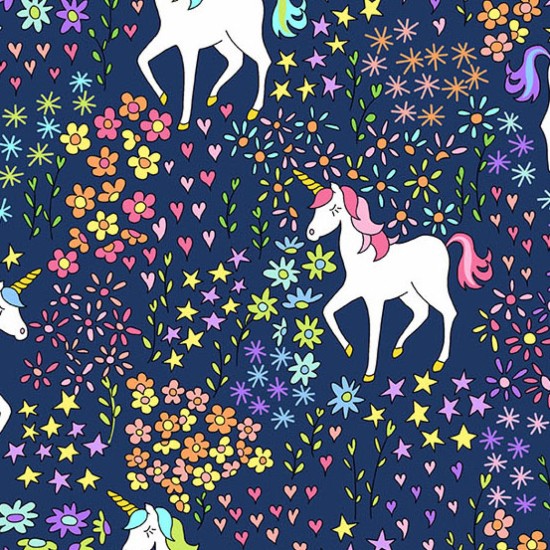 Believe Unicorns on Navy 112cm Wide 100% Cotton