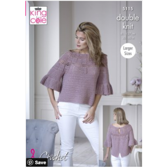 Bell Sleeve & Short Sleeve Tops Crocheted in Finesse Cotton Silk - 5115