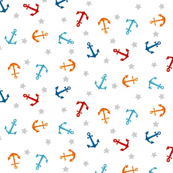 Beside The Sea Anchors White 112cm Wide 100% Cotton