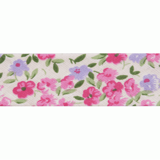 Bias Binding, Cotton Pink Garden Little Floral 20mm