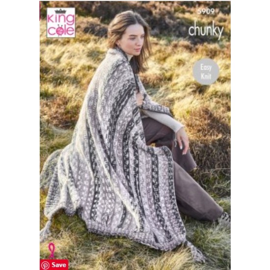 Blanket, Bed Runner & Cushion Cover: Knitted in King Cole Nordic Chunky - 5909