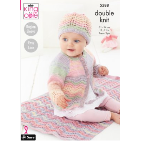 Blanket, Matinee Coat, Cardigan & Hat: Knitted in Beaches DK 5588