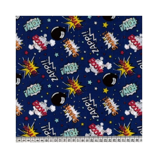 Boom Pow Wow Blue 112cm Wide 80% Polyester, 20% Cotton
