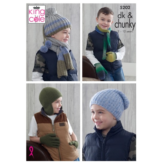 Boys’ Hats, Scarves, Gloves, Mittens Knitted in Magnum Chunky and DK - 5202