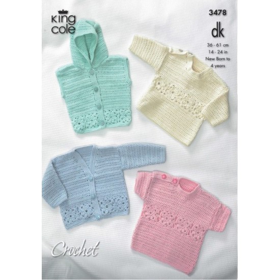 Cardigan, Hooded Gilet, Long and Short Sleeved Sweaters Crocheted in Bamboo Cotton DK - 3478