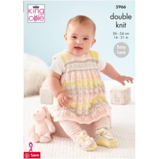 Cardigan, Pinafore Dress, Hat and Bootees: Knitted in King Cole Cherish DK - 5966