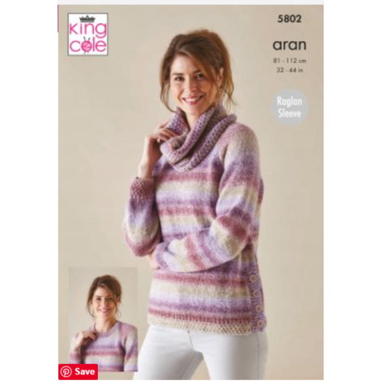 Cardigan, Sweater & Cowl knitted in Acorn Aran - 5802