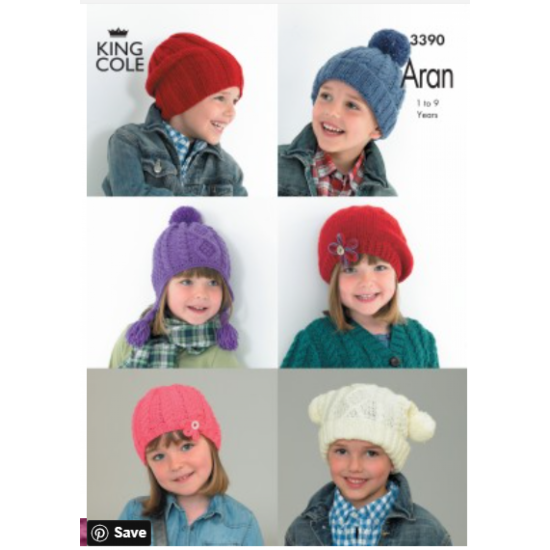 Children’s Hats Knitted in Comfort Aran 3390