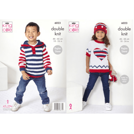 Children's Sweater, Hoodie and Crown in King Cole Cottonsoft DK - 6023