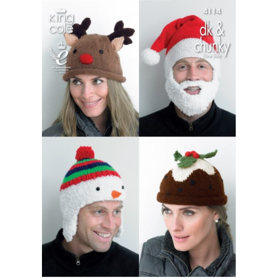 Christmas Adult Novelty Hats Knitted in any King Cole DK/Chunky - 4114