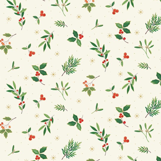 Christmas Festive Foliage Scatter Holly 100% Cotton 112cm Wide 
