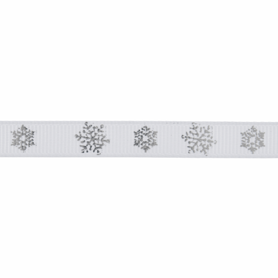 Christmas Grosgrain Silver Metallic Snowflakes Ribbon 10mm