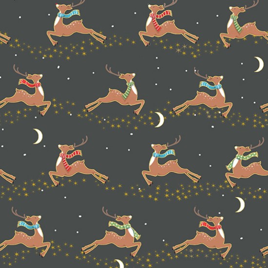 Christmas Merry Flying Reindeer 100% Cotton 112cm Wide 