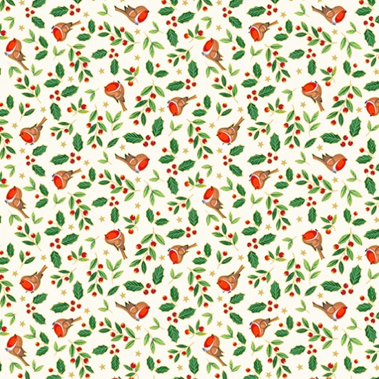 Christmas Merry Robins 100% Cotton 112cm Wide 