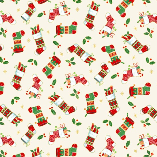 Christmas Merry Stockings 100% Cotton 112cm Wide 