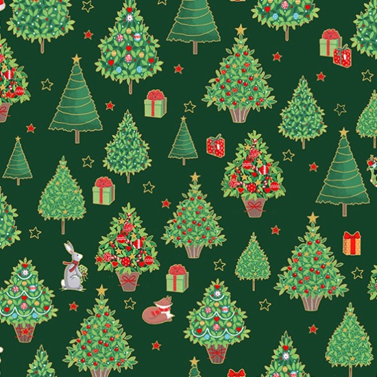 Christmas Merry Trees & Friends 100% Cotton 112cm Wide 