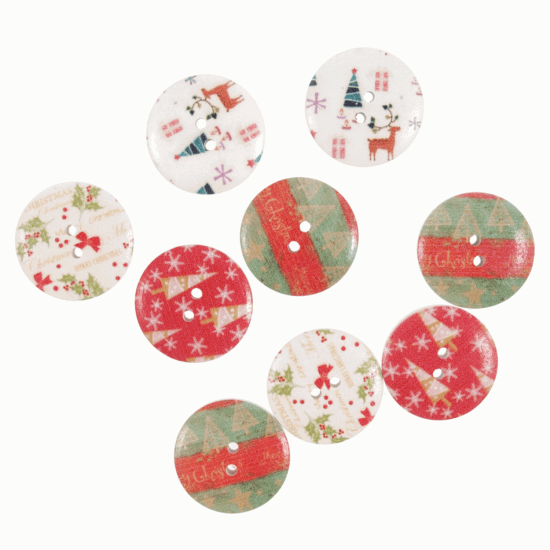 Christmas Wooden 25mm 2 Hole Button (Pack of 9)