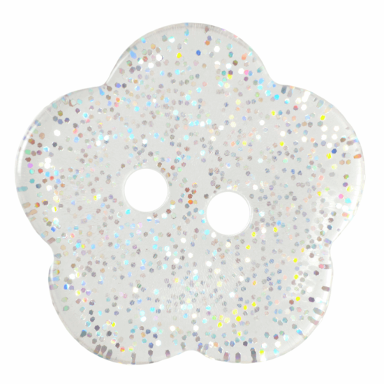 Clear with Silver Glitter, 20mm Flower 2 Hole Button