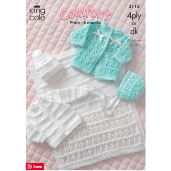 Coat, Cardigan, Bonnet, Hat and Pram Cover Knitted in Comfort 4Ply/3Ply - 3115