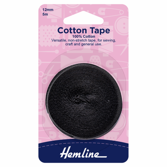 Cotton Tape, 5m x 12mm, Black