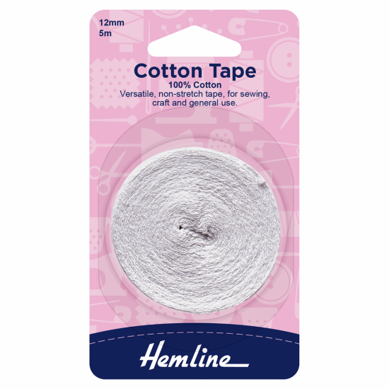 Cotton Tape, 5m x 12mm, White