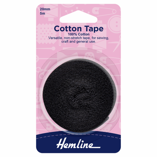 Cotton Tape, 5m x 20mm, Black