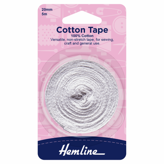 Cotton Tape, 5m x 20mm, White