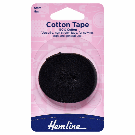 Cotton Tape, 5m x 6mm, Black