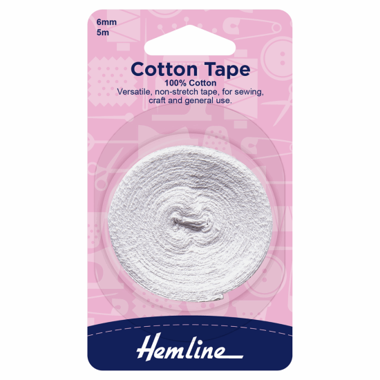 Cotton Tape, 5m x 6mm, White