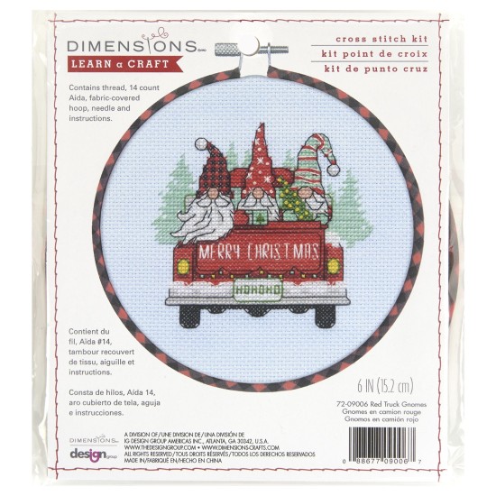 Counted Cross Stitch Kit Red Truck Gnomes