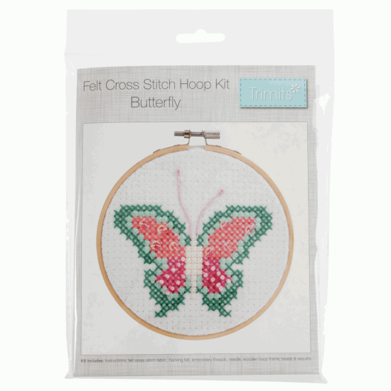 Counted Cross Stitch Kit with Hoop. Butterfly