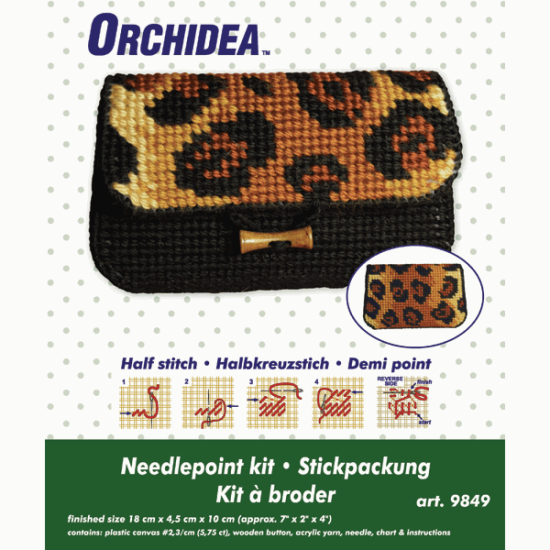 Counted Needlepoint Kit Half Stitch Clutch Bag Leopard Pattern
