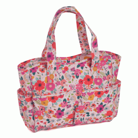 Craft Bag Matt PVC Floral Garden Pink