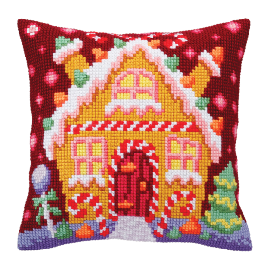 Cross Stitch Kit Cushion, Gingerbread Lodge