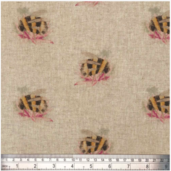 Curtain Fabric Cotton Rich Linen Look Bumblebee with Flower 80% Cotton 20% Polyester