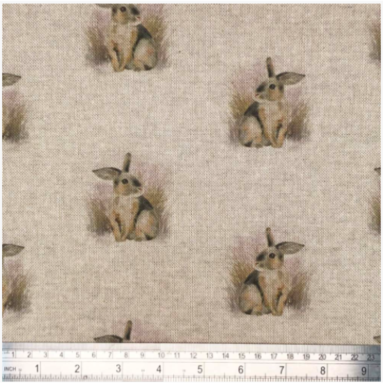 Curtain Fabric Cotton Rich Linen Look Rabbits 80% Cotton 20% Polyester