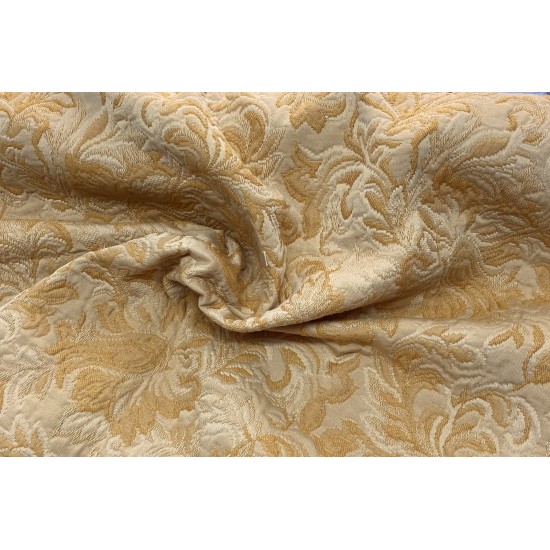 Curtain Fabric Damask Gold 100% Cotton 140cm Wide 