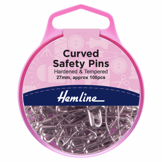Curved Safety Pins, 27mm, Nickel, 100 Pieces