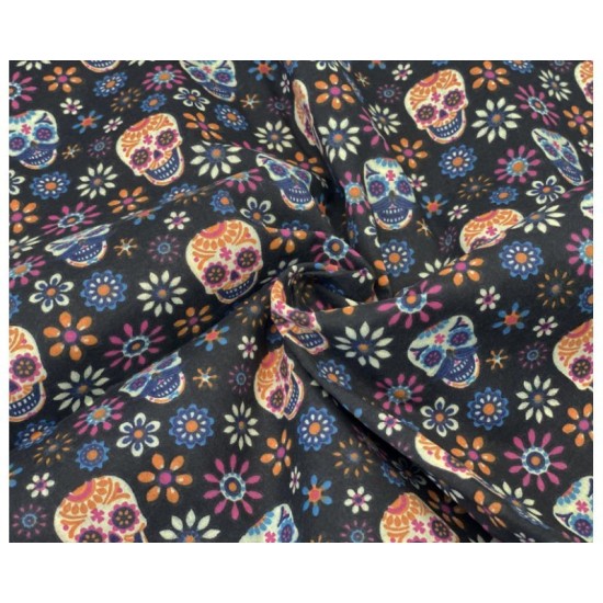Day of the Dead Black 112cm Wide 80% Polyester, 20% Cotton