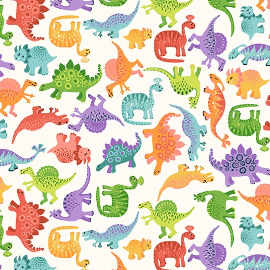 Dino Friends by Makower UK - Fitted Scatter 100% Cotton 112cm Wide 