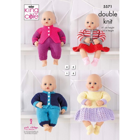 Dolls Clothes Knitted in Various King Cole DK - 5571