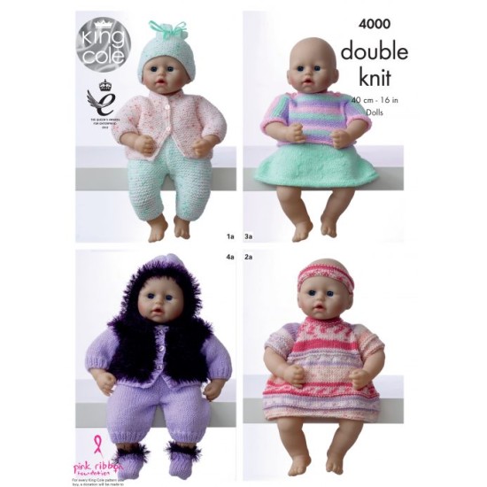 Dolls Clothes Knitted in Various King Cole DK - 4000