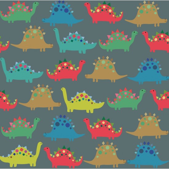 Eco-laminated 100% Waterproof Dino Charcoal 100% Cotton 110cm Wide