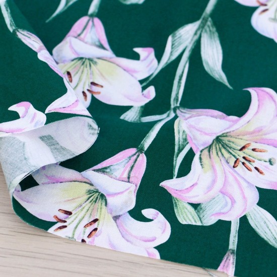 Elegant Spirt Green Lily 100% Cotton 145cm Wide